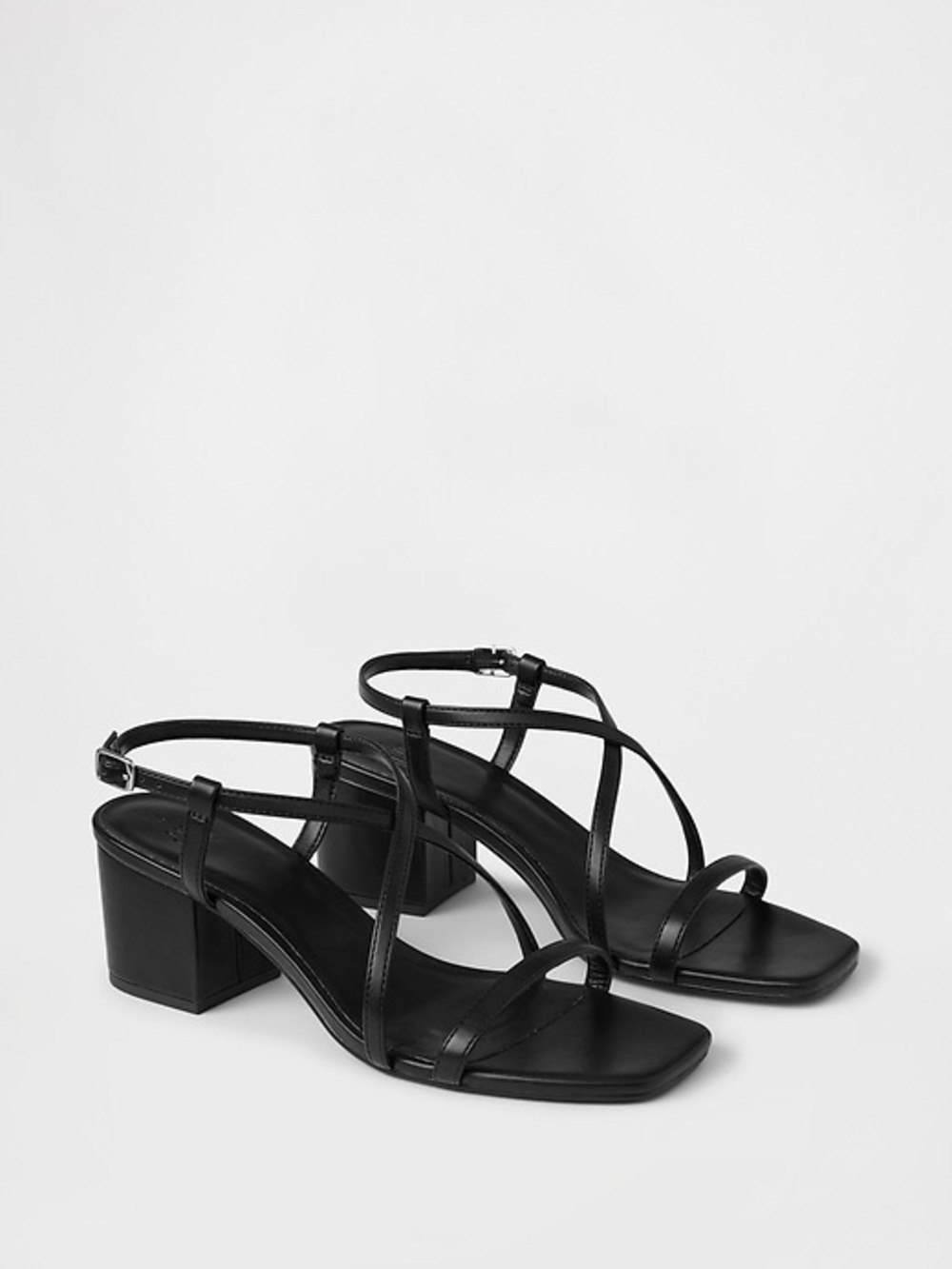 Black Strappy Block Heel Sandals - Women's